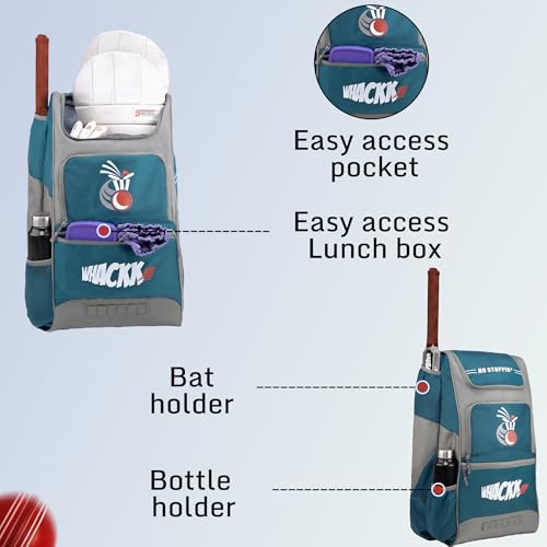 Image of WHACKK Dev 65L Cricket Kit Bag Blue Grey|Quick Access Design|Spacious Main Compartment|Bat Holder|Shoe /Helmet Pocket| Bottle Holder|Padded Straps