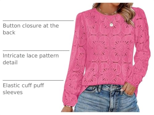 Image of OFEEFAN Blouses for Women Dressy Casual Spring Tops 2026 Summer Outfits Flower Lace Crochet Long Sleeve Shirts