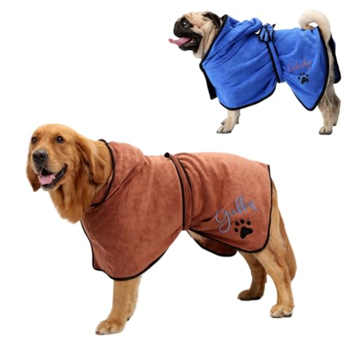 BFBZYME Albornoz Personalizado para Mascotas con Capucha, Toallas Absorbentes Y De Secado Rápido De Microfibra para Perros Y Gatos, con Nombre Bordado, Regalos para Los Amantes De Las Mascotas(S)