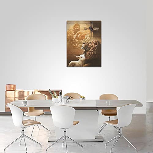 Jesus Lion And Lamb Canvas Wall Art Decor Gifts For Christian Lion Of Judah Religious Canvas Painting For Wall Easter Prints God Artwork Poster Framed Home Wall Decor For Church Living Room Bedroom #TOP4