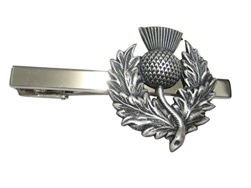 Kiola Designs Silver Toned Detailed Large Scottish Thistle Flower Tie Clip
