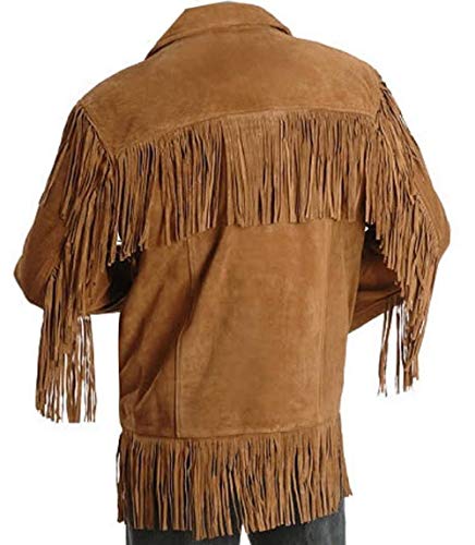 Men's Traditional Cowboy Western Leather Jacket Brown Coat with Fringe Native American Jacket Suede-XL2