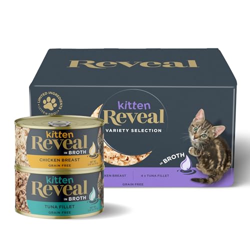 Reveal Natural Wet Kitten Food, 8 Count, Grain Free Wet Kitten Food, Limited Ingredient Canned Food for Kittens, Chicken and Tuna in Broth Variety, 2.47 oz Cans