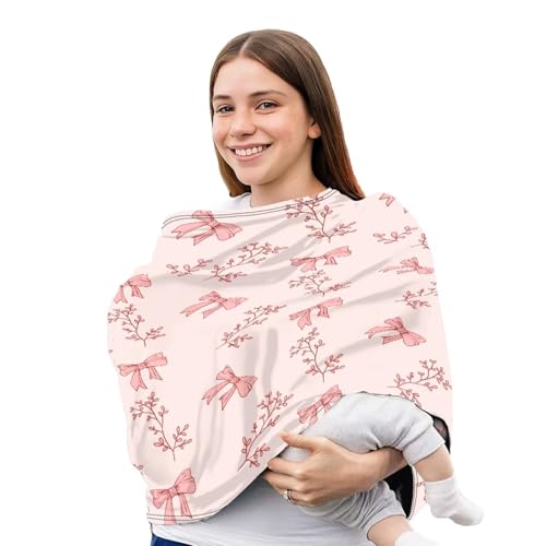 Image of Baby Car Seat Cover Girl Infant Car Seat Canopy Covers for Newborn, Soft Breathable Carseat Covers Stretchy Multi-Use, Pink Bow
