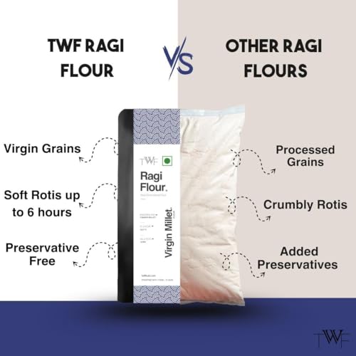 Image of TWF Ragi Flour | 1 Kg | Stone Ground | Not Pulverized | Finger Millet Atta | Naturally Gluten-Free | Virgin - Nutrient Rich | Mandua, Kezhvaragu, Mandia, Taidalu, Kodra, Ragula, Nachni Aata
