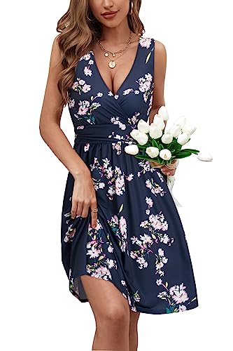 Image of OUGES Women's Summer Spaghetti Strap V-Neck Floral Short Party Dress with Pockets
