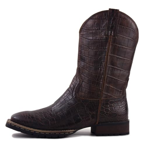 Image of OSSTONE Cowboy Boots for Men Designer Fashion Zipper-up Leather Moto Chukka western Boots Casual Shoes OS-5008-H10-A-US