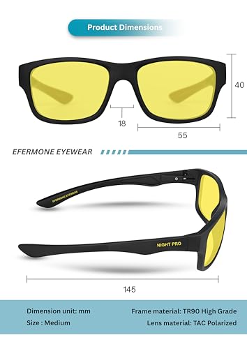Image of EFERMONE Night Driving Glasses with Cleaning Kit, Yellow Polarized Lens, UV400, Anti-Glare Glasses for Riding Bike and Car