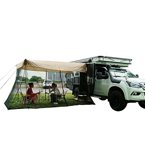 Travel Bird Car Rear Tent Awning Sun Shelter Portable Tent with Mosquito Net, SUV Waterproof Tailgate Tents for Camping Outdoor Hiking Travel (Beige)