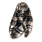 srdmuph Scarf for Women Winter Fall Cashmere Feel Multicolor Plaid Scarves Fashion Long Shawls Checked Neck Wraps Soft Warm (Black)