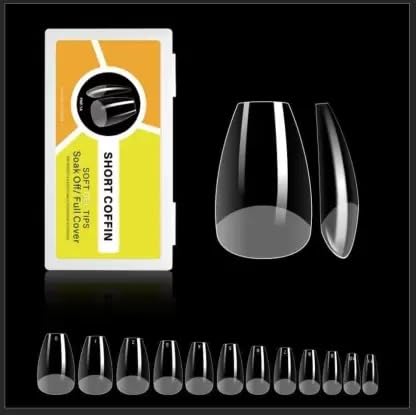 NAILWIND Gel Kit, Soft Tips, False Nails for Art Polish Soak Off Lamp Easy Extensions Acrylic Fake Press on Tips (16 - Short Coffin, 500 - PCS)