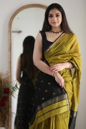 Image of SGF11 Women's Kanjivaram Soft Cotton Linen Silk Saree With Blouse Piece