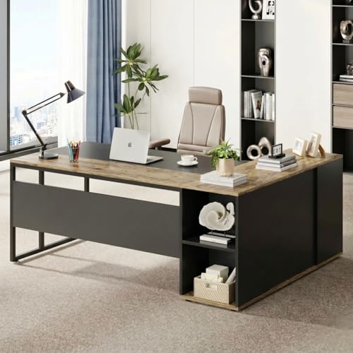 Image of TEKAVO Executive Table for Office | Director Table for Office Cabin | Wood Manager Desk with Storage Door | 180 cm Long Boss Desk | Left Side Storage