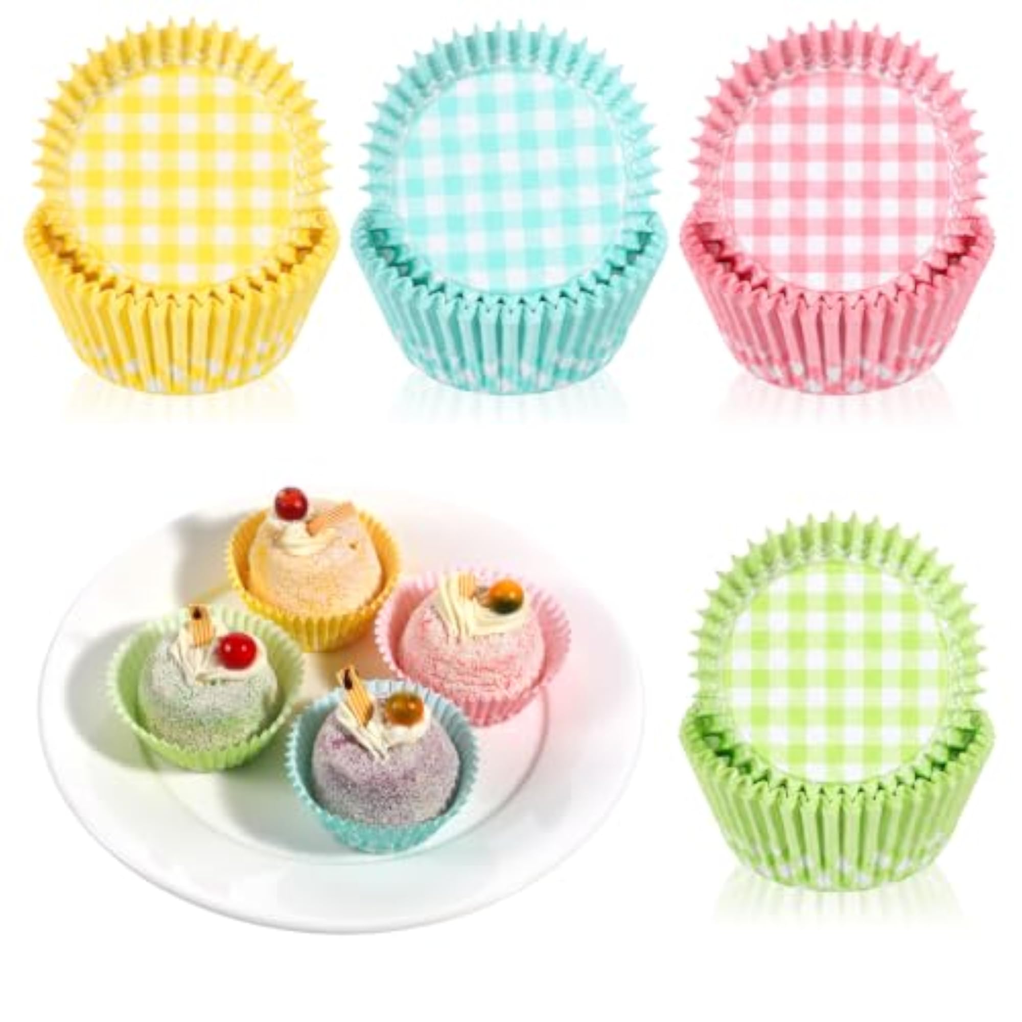 100 Pack Spring Checkered Muffin Liners