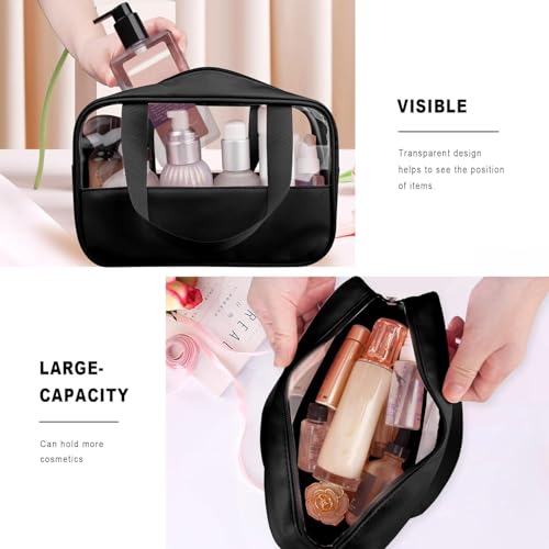 Image of KBS Toiletry Kit Cosmetic Makeup Storage Organizer Clear Styilish Wash Bag Pouch Set of 3 for Travel Luggage Transparent with Metal Zipper Gift for Men Women Girls (Black)