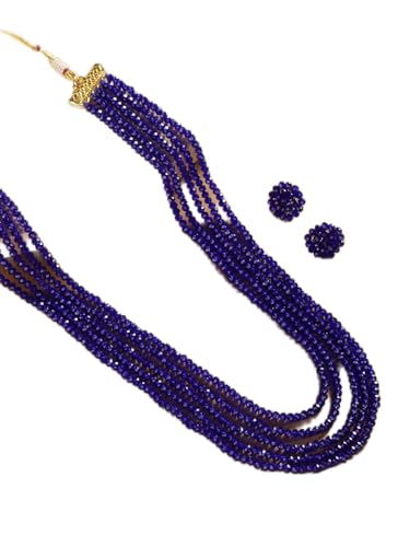 Juego de joyas con cuentas doradas y azul para lucir elegante en cenas y bodas
