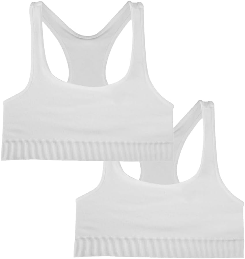 Malibu Sugar Seamless Sports Bra for Teens & Women – White Racerback Workout Gym Yoga Dance Athletic Bra One Size Fits XS-Medium (2 Pack)