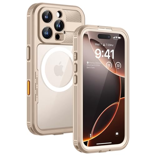 Lanhiem Magnetic for iPhone 16 Pro Max Case IP68 Waterproof Dustproof Case [Compatible with Magsafe] [Built-in Screen Protector] Full Body Heavy Duty Rugged Phone Cover 6.9 inch Desert