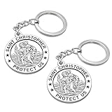 SHENYI 2 Pcs St Christopher Keyring Travel Gift for Men or Women Saint Christopher Token Medal new car gifts and Accessories for Safe Travels Safety and Protection
