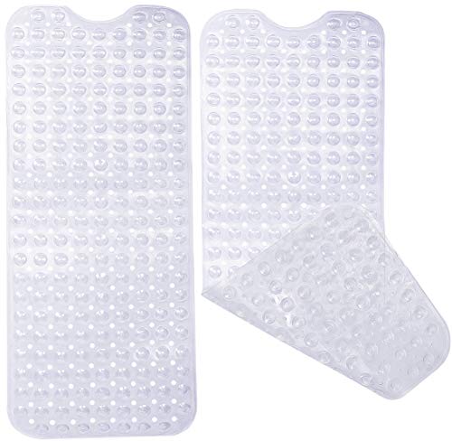 Utopia Home - (Paquete de 2 Alfombra de Baño Antideslizante, Antibacteriano con Ventosas (38 x 97 cm) - Lavable en la Lavadora, Alfombra de Ducha sin Látex - Ideal para Suelo Mojado (Transparente)