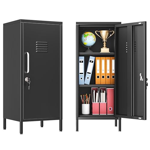 Image of PAOFIN 35 inch Metal Storage Locker, Lockable Employees Metal Locker with Door and Adjustable Shelves, Steel Locker for Home, School, Office, Gym (Black)