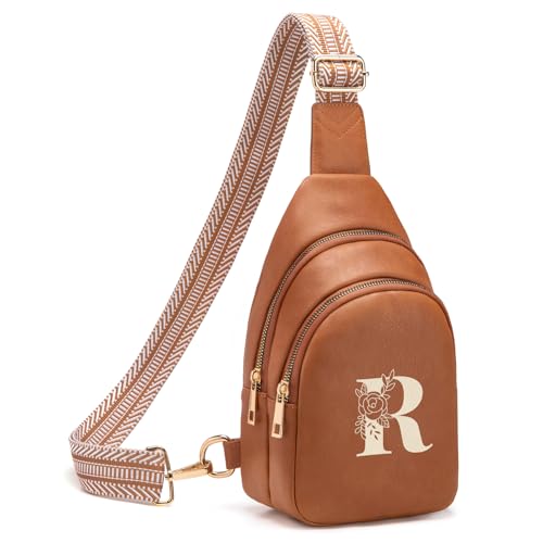 Crossbody Bags for Women Initial Sling Bag Cross Body Fanny Packs Personalized Gifts for Mom Women Wife Brown R