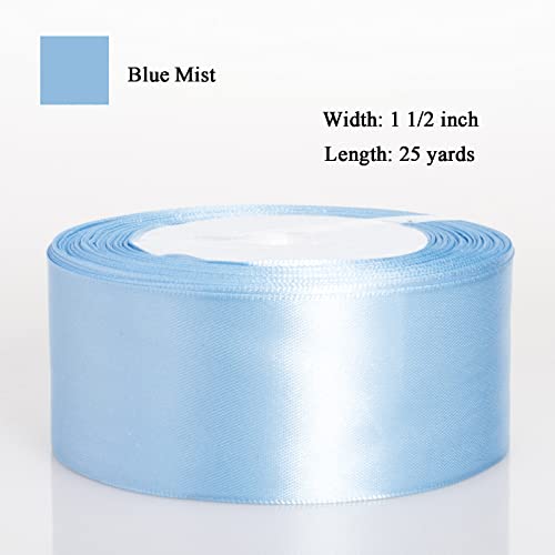 Image of ATRBB 25 Yards 1-1 /2 inch Wide Satin Ribbon Perfect for Wedding,Handmade Bows and Gift Wrapping (Blue Mist)