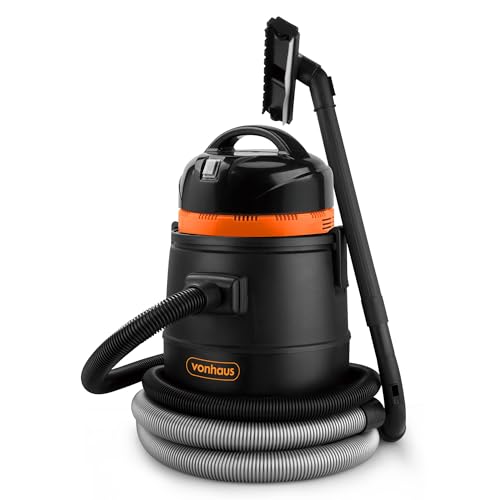 VonHaus Pond Vacuum Cleaner 1400W Wet and Dry Garden Fish Pond Vac Clear Sludge Algae Leaves & More 30L Tank Carry Handle Wheels Long Reach Hose Accessories Included