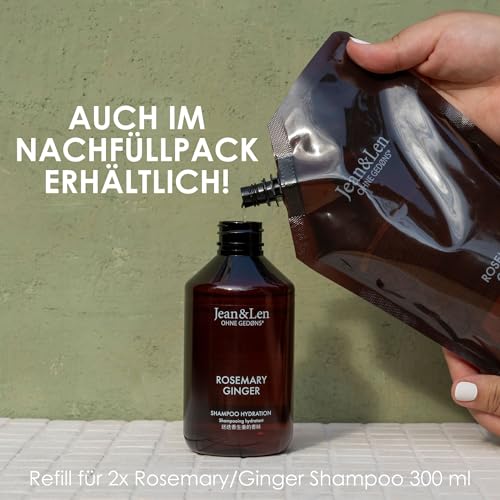 Jean & Len Feuchtigkeit Shampoo Rosemary & Ginger, für trockenes und sprödes Haar, mit Feuchtigkeitskomplex, würzig-frischer Duft von Rosmarin & Ingwer, ohne Parabene und Silikone, 300 ml – Bild 6