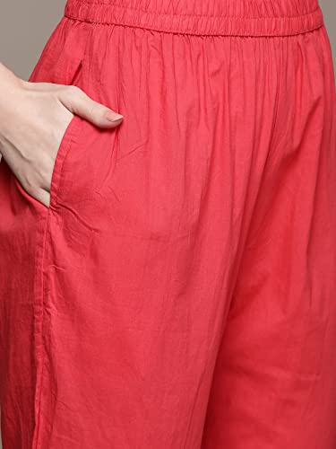 Image of ishin Women's Cotton Blend Embroidered Anarkali Kurta set with Trouser & Dupatta