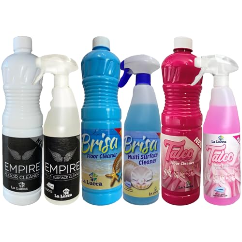 Lalucca 6 Spanish Cleaning Products Bundle Giftset, 3x Empire Talco Brisa Multisurface Cleaner Spray 750ml, 3x Empire Talco Brisa Floor Cleaner 1L Household Cleaning Essentials Cleaning Kit