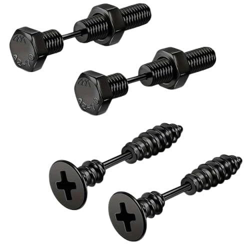 bling queen 2pairs Stainless Steel Punk Screw Studs Earring For Men-picture-12
