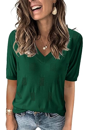 Image of Arach&Cloz Women's Lightweight Spring Summer Sweater Tops Casual Short Sleeve Blouses Shirts