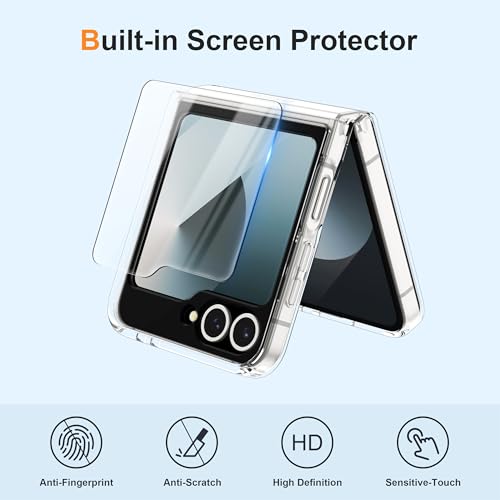 Image of ORETECH Magnetic for Samsung Galaxy Z Flip 7 FE Case Galaxy Z Flip 6, with [2 x Screen Protector] Translucent Back Non-Slip Shockproof Bumper Case for Galaxy Z Flip 7FE / 6 - Clear | 2 Pack Screen Protector, Transparent Back Non-Slip Hard PC Shockproof Cover