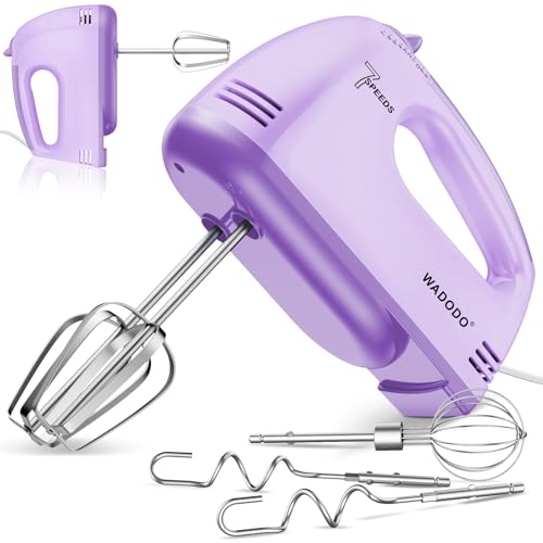 WADODO Electric Hand Mixer, 7-Speeds Small Handheld Mixer with 304 Stainless Steel Beaters, Dough Hooks & Whisk Attachment, Portable Food KitchenMixer for Baking Cake Cookies Cream