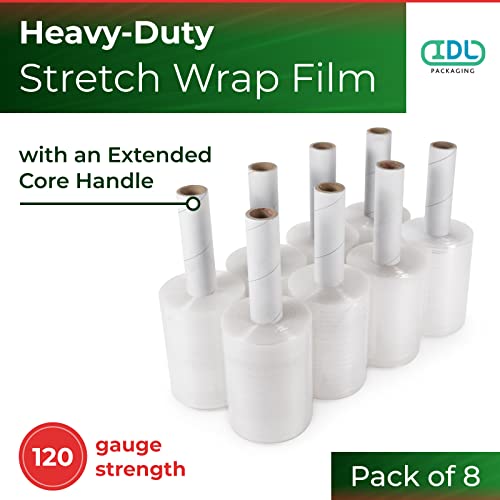 Idl Packaging 5" Stretch Wrap Mini Roll, 700 Feet, 120 Gauge (Pack Of 8) With An Extended Cardboard Handle - Industrial Grade Clear Plastic Wrap - Improved Protection For Packing, Moving, And Office #TOP1