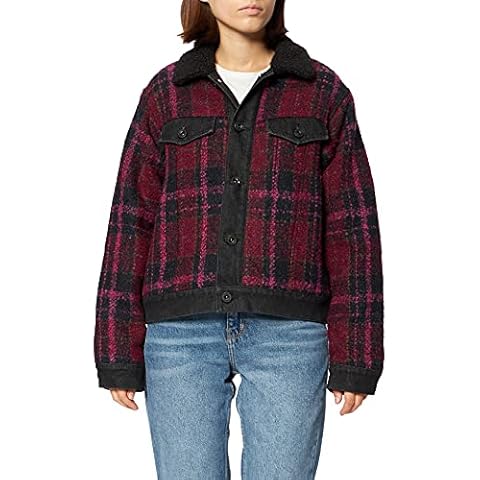 Chaqueta Desigual de lana con tartán y detalles vaqueros para mujer Cover