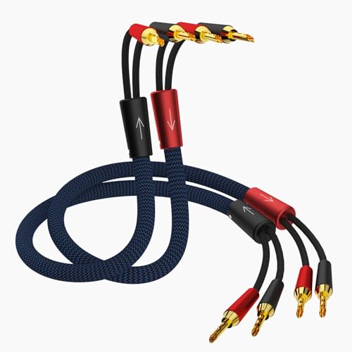 Monosaudio Lautsprecherkabel 1 Paar 3M/10FT 13AWG mit vergoldeten Bananensteckern für HiFi-Verstärker, AV-Receiver, Lautsprecher, CD/DVD-Spieler (Bananen zu Bananen)