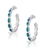 925 Sterling Silver Blue Turquoise-Tone Simulated Opal Half-Hoop Womens Earrings