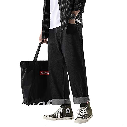 DOSLAVIDA Men's Work Jeans Casual Hip Hop Cargo Solid Color Loose Fit Straight Wide Leg Cotton Denim Pants with Zipper4