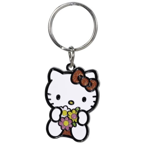 Image of Plasticolor 004597R01 Hello Kitty Glitter Bow and Flowers Enamel Metal Key Chain
