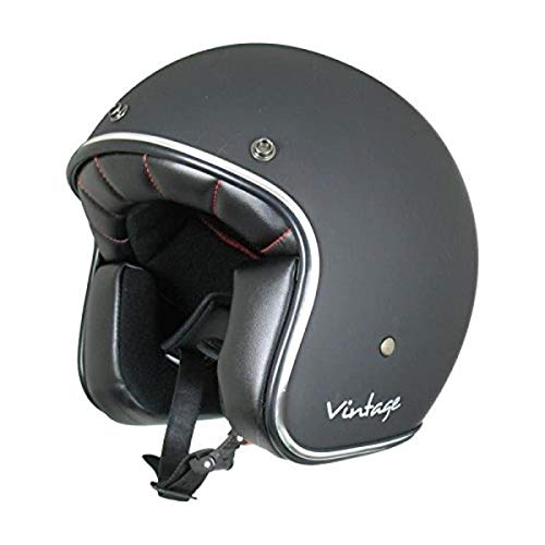 AMX Casque Jet Vintage, Noir Verni, Taille S