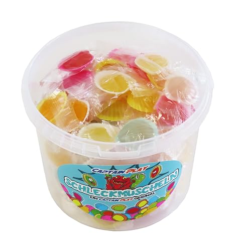 CAPTAIN PLAY 100 Schleckmuscheln einzeln verpackt, Party Bucket mit Schleckmuscheln Süßigkeiten, 1kg