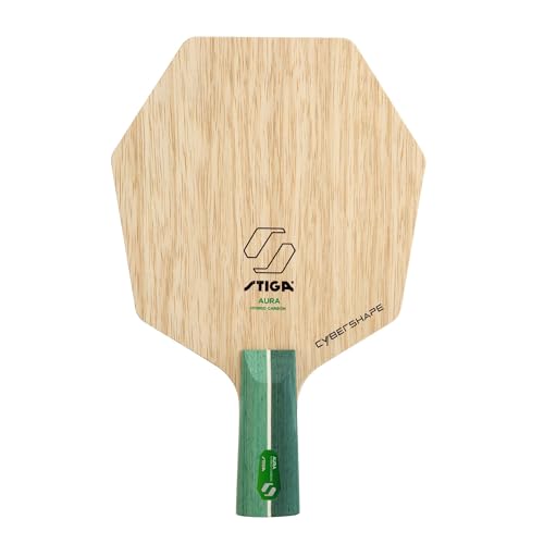 STIGA Aura Hybrid Carbon Cybershape, Offensive Carbon + Fiber Table Tennis Blade for Power & Precision Shots, Competition Approved for Top Players - Pen - Brown, Green