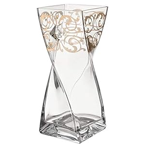 Large luxury glass vase 30 cm decorated with large crystal from swarovski and golden ornamental pattern golden gift box clear mouth blown glass 118 in  urban country home decor