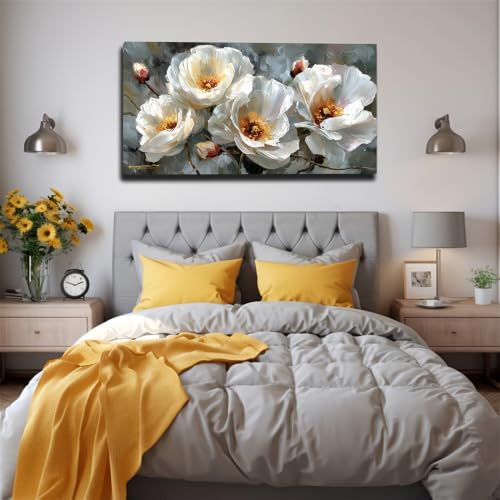 Impression abstraite moderne pivoines blanches toile haut de gamme