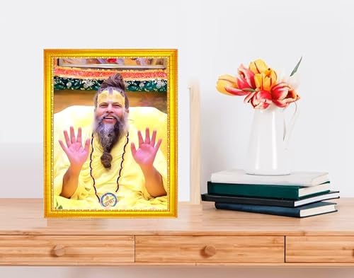 zig zag Shri Premanand Govind Sharan Ji Maharaj Religious Rectangular Photo Frame For Mandir And Wall Decor Small Size (7X9 Inches), Gold