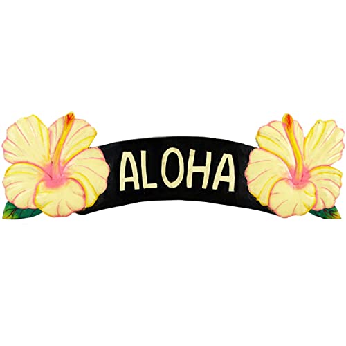 FOREVER BAMBOO 20' L Aloha Tropical Sign Yellow Hibiscus Wall Decor for Tiki Bar
