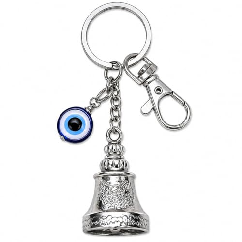 Image of OTTAVO Evil Eye Bell Keychain, Metal Nazar Battu, Good Luck Charm for Car & Bike Keys, Protective Guardian Bell, Bag Accessory