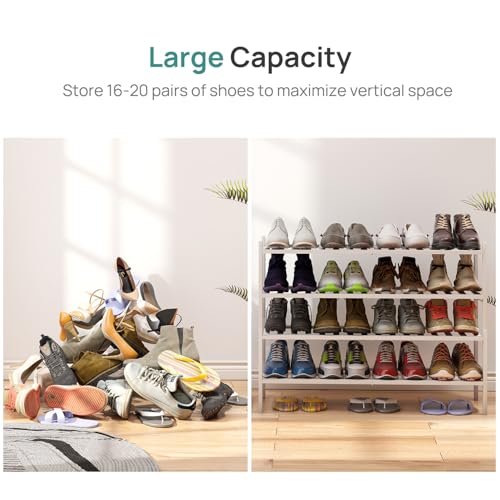 viewcare White 4-Tier Long Shoe Rack, Bamboo Wood, 33-Inch - Thumbnail 5